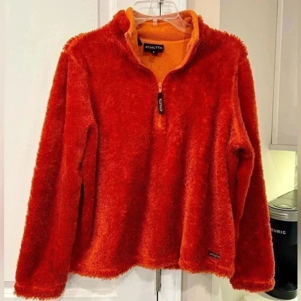 ATHLETA Polartec Sherpa Quarter Zip Sweater Sweatshirt Top Orange SIze Small S